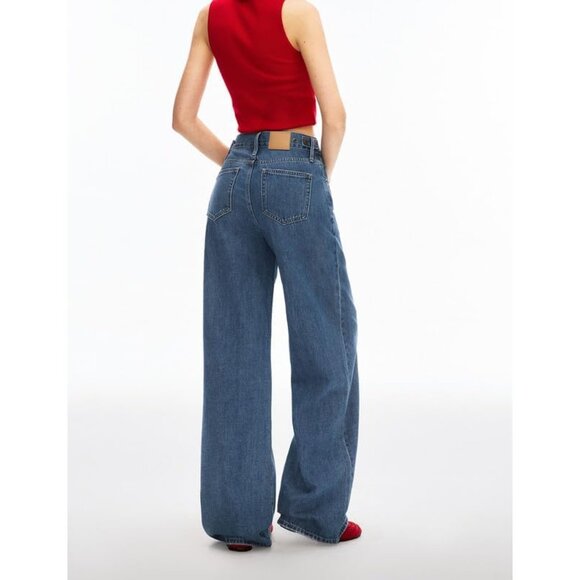 Women's Baggy Jeans Junior Fit High Rise Wide Leg Denims with Snap - Picture 5 of 7